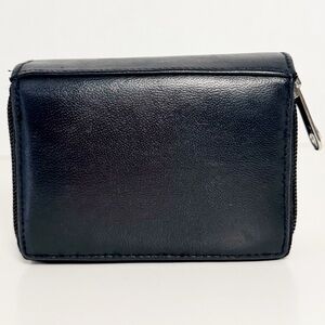 Black Genuine Leather Men's Accordion Wallet with Two Zippered Compartments